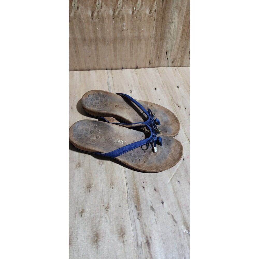 Vionic Bella II Thong Flip Flop Sandals blue Denim With A Bow Women's Sz 10